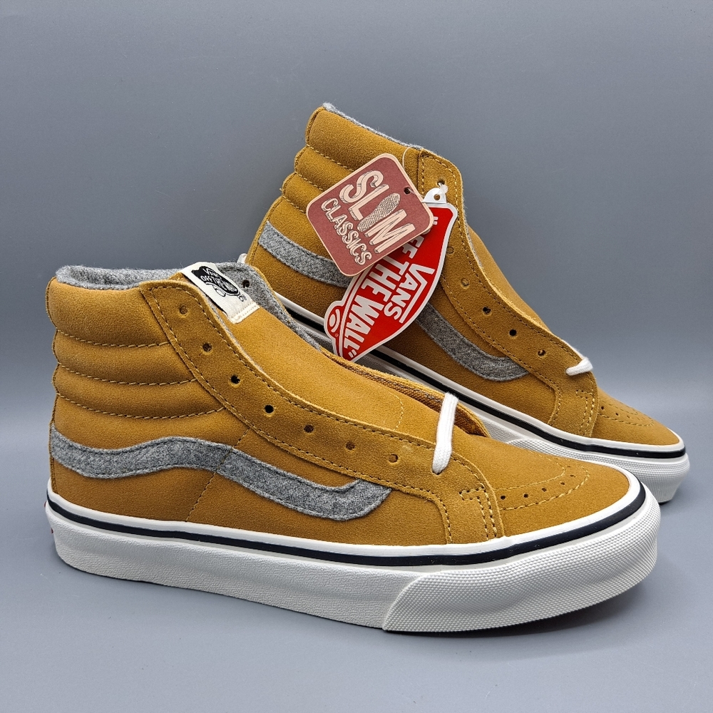 New Vans Sk8-Hi Top Slim Classics Vintage Suede Amber Gold Women's Size 5.5